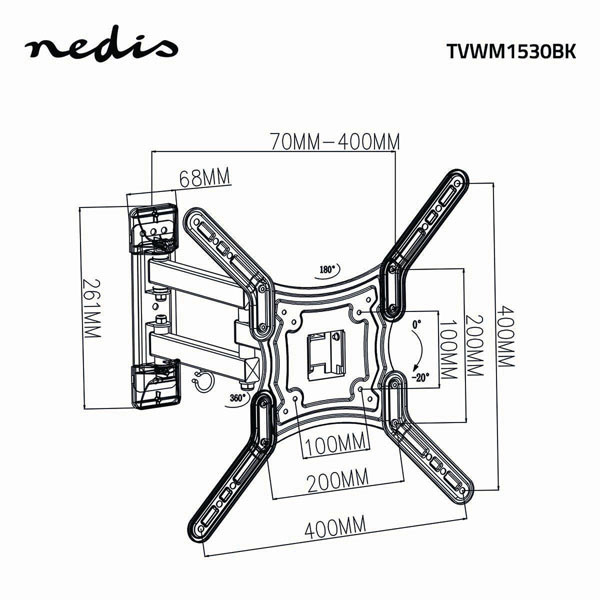 Nedis Tv beugel | Nedis | 23 tot 55 inch (Draai, zwenk en kantelbaar, Max. 30 kg) TVWM1530BK N101501020 - 7