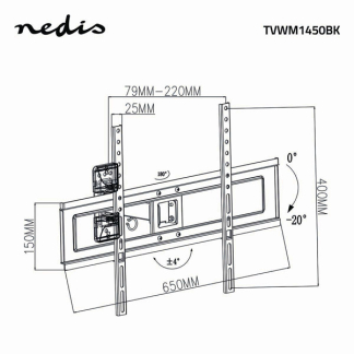 Nedis Tv beugel | Nedis | 37 tot 70 inch (Draai, zwenk en kantelbaar, Max. 35 kg) TVWM1450BK N101501026 - 6