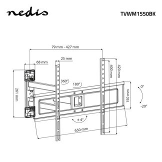 Nedis Tv beugel | Nedis | 37 tot 70 inch (Draai, zwenk en kantelbaar, Max. 35 kg) TVWM1550BK N101501021 - 6