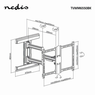 Nedis Tv beugel | Nedis | 37 tot 80 inch (Draai, zwenk en kantelbaar, Max. 50 kg) TVWM6550BK K101501139 - 5