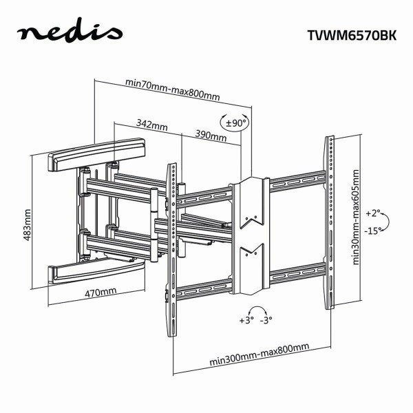 Nedis Tv beugel | Nedis | 43 tot 100 inch (Draai, zwenk en kantelbaar, Max. 70 kg) TVWM6570BK K101501140 - 5