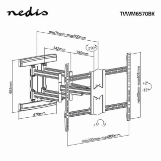 Nedis Tv beugel | Nedis | 43 tot 100 inch (Draai, zwenk en kantelbaar, Max. 70 kg) TVWM6570BK K101501140 - 5
