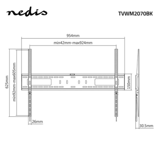 Nedis Tv beugel | Nedis | 60 tot 100 inch (Vast, Max. 75 kg) TVWM2070BK K101501218 - 5