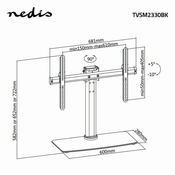 Nedis Tv standaard | Nedis | 32 tot 65 inch (Draai en kantelbaar, Verstelbaar, Max. 45 kg) TVSM2330BK N101501005 - 6