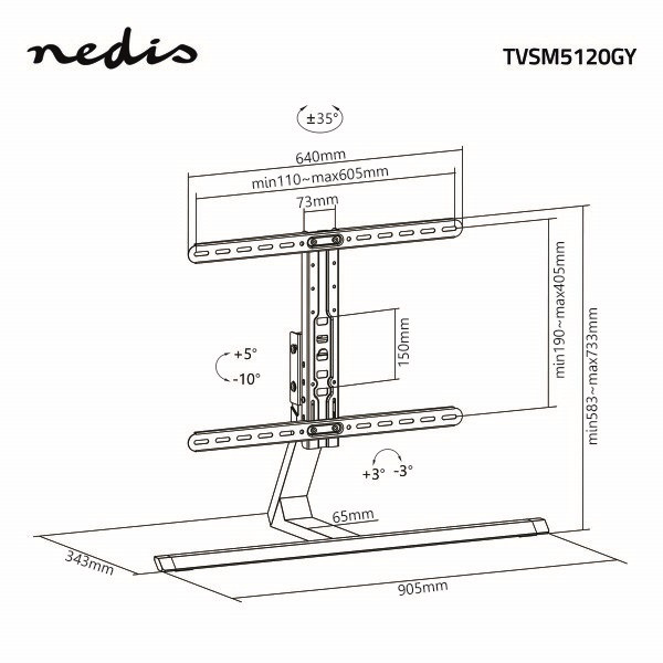 Nedis Tv standaard | Nedis | 37 tot 75 inch (Draai en kantelbaar, Verstelbaar, Max. 40 kg) TVSM5120GY K101501141 - 6