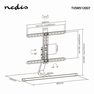 Nedis Tv standaard | Nedis | 37 tot 75 inch (Draai en kantelbaar, Verstelbaar, Max. 40 kg) TVSM5120GY K101501141 - 6
