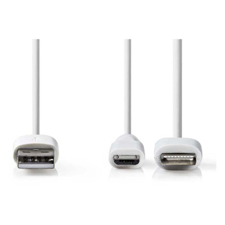 Nedis USB A ↔  Micro USB + Lightning oplaadkabel | 1 meter (USB 2.0, 480 Mbps, Wit) CCGP39400WT10 N010901154 - 3