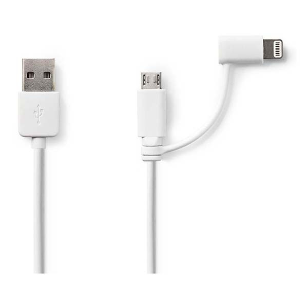 Nedis USB A ↔  Micro USB + Lightning oplaadkabel | 1 meter (USB 2.0, 480 Mbps, Wit) CCGP39400WT10 N010901154 - 2
