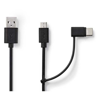 Nedis USB A ↔ Micro USB + USB C oplaadkabel | 1 meter (USB 2.0, 480 Mbps, Zwart) CCGL60610BK10 CCGP60610BK10 N010214023 - 2