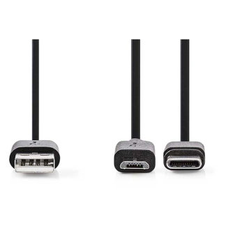 Nedis USB A ↔ Micro USB + USB C oplaadkabel | 1 meter (USB 2.0, 480 Mbps, Zwart) CCGL60610BK10 CCGP60610BK10 N010214023 - 3
