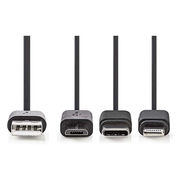 Nedis USB A ↔ USB C + Micro USB + Lightning oplaadkabel | 1 meter (USB 2.0, 100W, 480 Mbps) CCGL60620BK10 CCGP60620BK10 N010214022 - 2