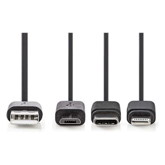 Nedis USB A ↔ USB C + Micro USB + Lightning oplaadkabel | 1 meter (USB 2.0, 100W, 480 Mbps) CCGL60620BK10 CCGP60620BK10 N010214022 - 2