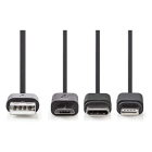Nedis USB A ↔ USB C + Micro USB + Lightning oplaadkabel | 1 meter (USB 2.0, 100W, 480 Mbps) CCGL60620BK10 CCGP60620BK10 N010214022 - 2