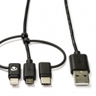 Nedis USB A naar USB C + Micro USB + Lightning kabel | 1 meter | USB 2.0 CCGL60620BK10 CCGP60620BK10 N010214022