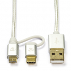 Nedis USB A naar USB C en Micro USB kabel | 1 meter | USB 2.0 (Nylon, Zilver) CCTB60610AL10 K010214037