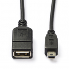 Nedis USB A naar mini USB kabel | 0.2 meter | USB 2.0 (OTG, 100% koper, Zwart) CCGB60315BK02 CCGP60315BK02 N010202079