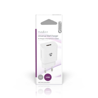 Nedis USB A oplader | Nedis | 1 poort (USB A, 12W, Wit) WCHAU242AWT WCHAU242AWTP K120300226 - 2