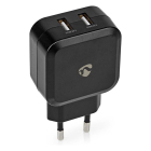 USB A oplader | Nedis | 2 poorten (USB A, 24W, Zwart)