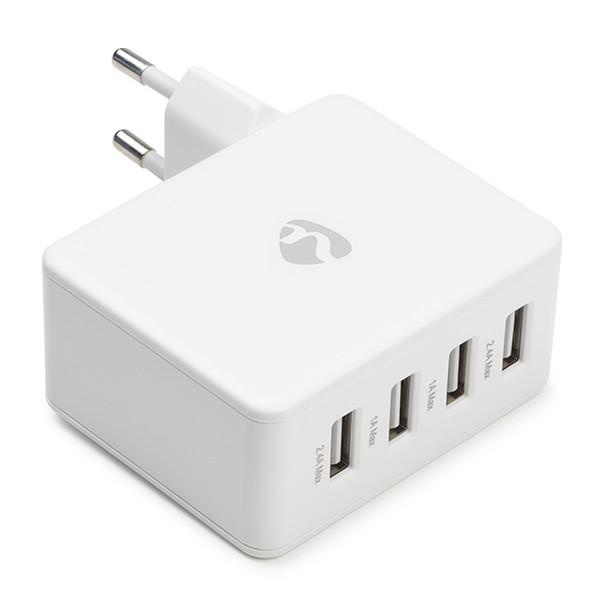 Nedis USB A oplader | Nedis | 4 poorten (USB A, 24W, Wit) WCHAU481AWT N120200051 - 1