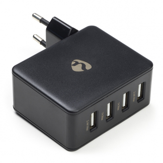 Nedis USB A oplader | Nedis | 4 poorten (USB A, 24W, Zwart) WCHAU481ABK N120200050 - 1