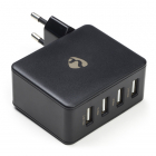 USB A oplader | Nedis | 4 poorten (USB A, 24W, Zwart)