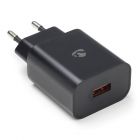 Nedis USB A snellader | Nedis | 1 poort (USB A, Quick Charge, 18W, Zwart) WCQC302ABK K120300231