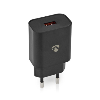 Nedis USB A snellader | Nedis | 1 poort (USB A, Quick Charge, 18W, Zwart) WCQC302ABK K120300231 - 1