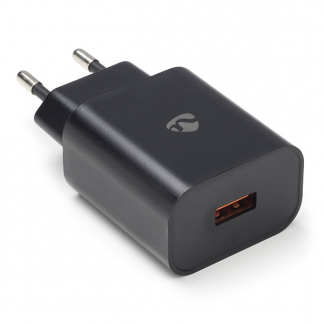 Nedis USB A snellader | Nedis | 1 poort (USB A, Quick Charge, 18W, Zwart) WCQC302ABK K120300231 - 
