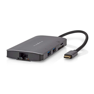 Nedis USB C hub | Nedis (USB C naar USB C en 3 x USB A, Busgevoed, HDMI Output, SD, Micro-SD, RJ45, Power Delivery) CCBW64240AT02 K120200102 - 