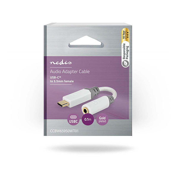 Nedis USB C naar 3.5 mm jack adapterkabel | M ↔ V | Nedis | 10 cm (Verguld, Wit) CCBW65950WT01 K010411300 - 8