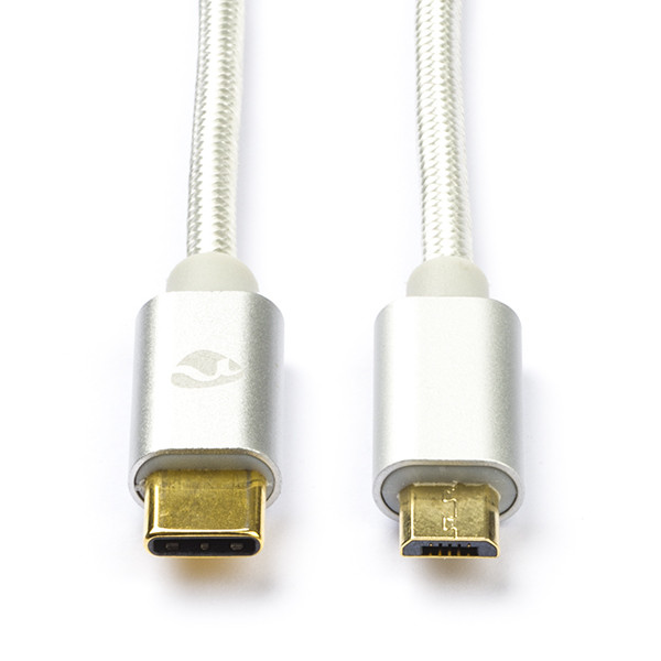 cap handelaar worm USB C naar Micro USB kabel | 2 meter | USB 2.0 (100% koper, Zilver)