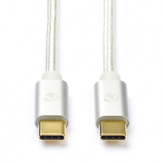 Nedis USB C naar USB C kabel | 1 meter | USB 2.0 (100W, 480 Mbps, 100% koper, Nylon, Zilver) CCTB60800AL10 K010214192 - 1