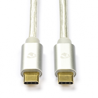 Nedis USB C naar USB C kabel | 1 meter | USB 3.0 (60W, 5 Gbps, Vertind koper, Nylon, Zilver) CCTB64700AL10 K010214031 - 1