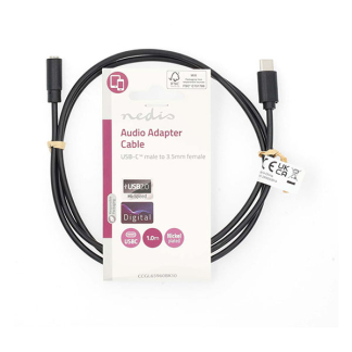 Nedis USB C naar jack 3.5 mm kabel | M ↔ V | Nedis | 1 meter CCGL65960BK10 CCGP65960BK10 K010221048 - 3