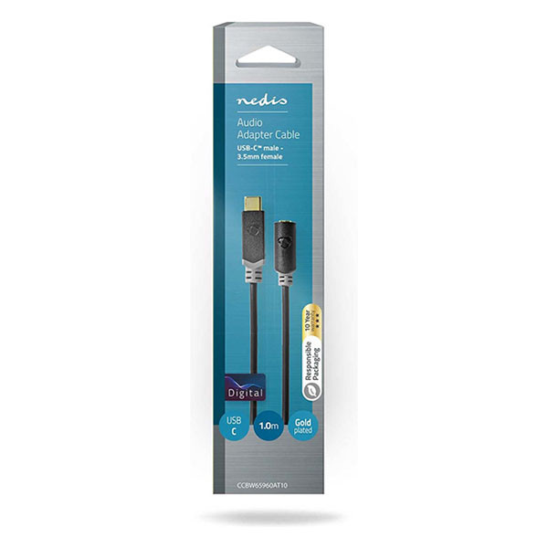 Nedis USB C naar jack 3.5 mm kabel | M ↔ V | Nedis | 1 meter (Verguld, 100% koper) CCBW65960AT10 K010221050 - 3