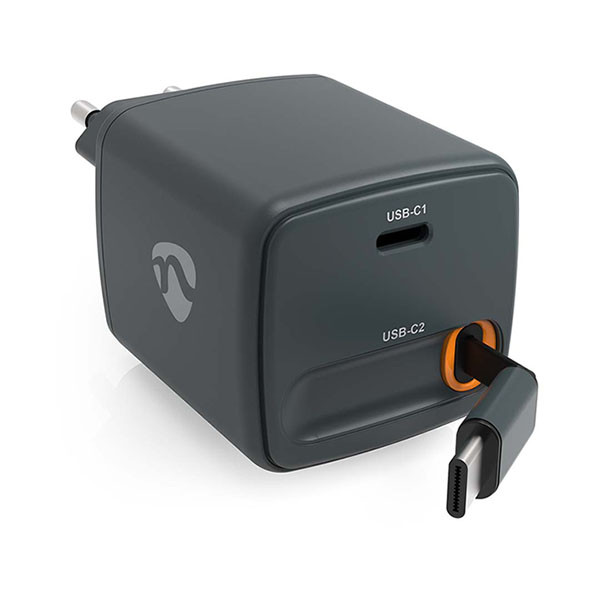 Nedis USB C snellader | Nedis | 0.75 meter (30W, GaN, Intrekbare kabel) WCHARC30WBK K010803287 - 1