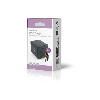 Nedis USB C snellader | Nedis | 0.75 meter (30W, GaN, Intrekbare kabel) WCHARC30WBK K010803287 - 3