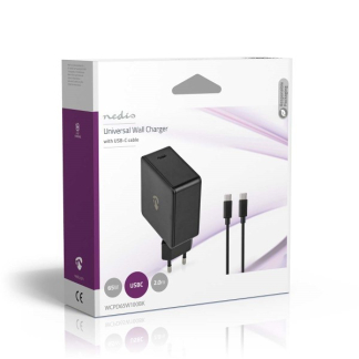 Nedis USB C snellader met oplaadkabel | Nedis | 1 poort (USB C, Power Delivery, 65W) WCPD65W100BK K010214297 - 2