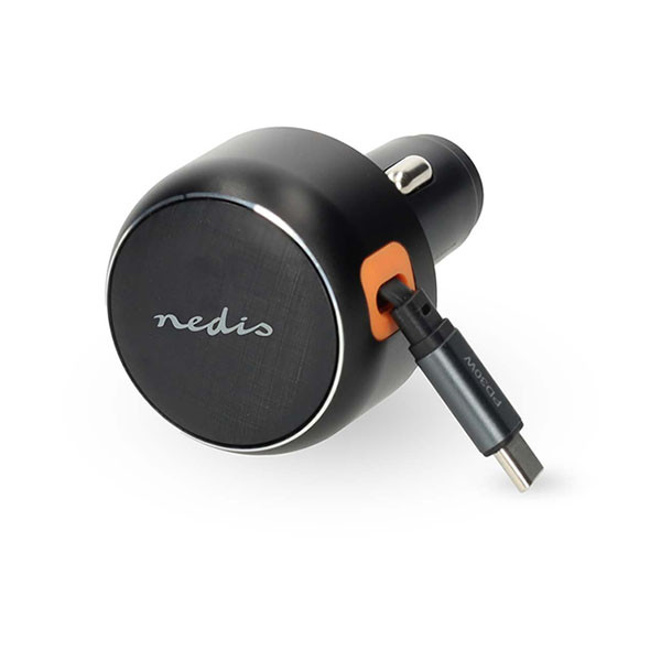 Nedis USB autolader | Nedis | 0.7 meter (USB C, 30W, Intrekbare kabel, Zwart) CCH1C30WBK K010803289 - 1