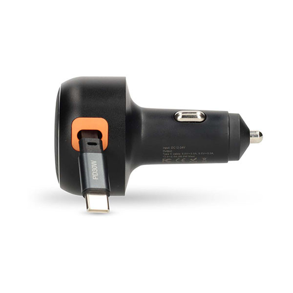 Nedis USB autolader | Nedis | 0.7 meter (USB C, 30W, Intrekbare kabel, Zwart) CCH1C30WBK K010803289 - 4