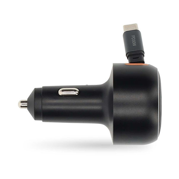 Nedis USB autolader | Nedis | 0.7 meter (USB C, 30W, Intrekbare kabel, Zwart) CCH1C30WBK K010803289 - 5