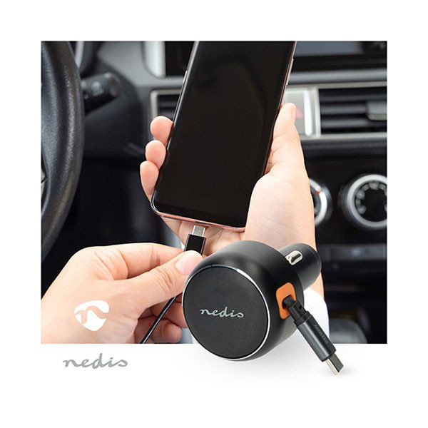 Nedis USB autolader | Nedis | 0.7 meter (USB C, 30W, Intrekbare kabel, Zwart) CCH1C30WBK K010803289 - 8