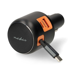 Nedis USB autolader | Nedis | 0.7 meter (USB C, 60W, Intrekbare kabel, Zwart) CCH1C1A60WBK K010803290