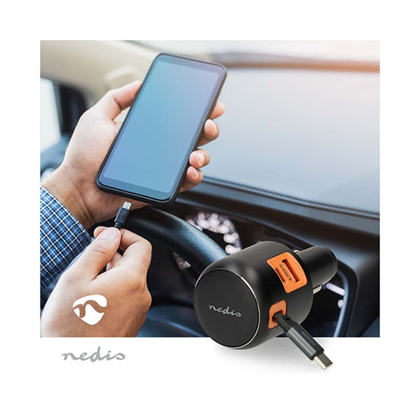 Nedis USB autolader | Nedis | 0.7 meter (USB C, 60W, Intrekbare kabel, Zwart) CCH1C1A60WBK K010803290 - 7
