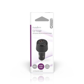 Nedis USB autolader | Nedis | 2 poorten (USB A, USB C, Power Delivery, Quick Charge, 65W, Zwart) CCPD65W100BK K120300297 - 2