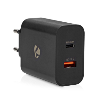 Nedis USB multipoort oplader | Nedis | 2 poorten (USB A, USB C, 65W, Power Delivery en Quick Charge, Zwart) WCPD65W130BK K120300290 - 1