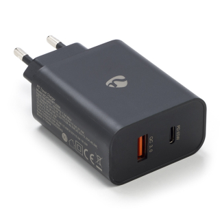 Nedis USB multipoort oplader | Nedis | 2 poorten (USB A, USB C, 65W, Power Delivery en Quick Charge, Zwart) WCPD65W130BK K120300290 - 