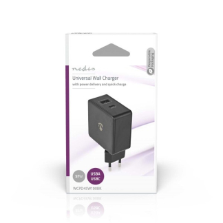 Nedis USB multipoort oplader | Nedis | 2 poorten (USB A en USB C, Power Delivery, 57W, Zwart) WCPD45W100BK K120300209 - 2