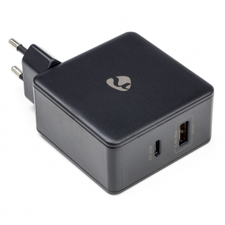 Nedis USB multipoort oplader | Nedis | 2 poorten (USB A en USB C, Power Delivery, 57W, Zwart) WCPD45W100BK K120300209 - 