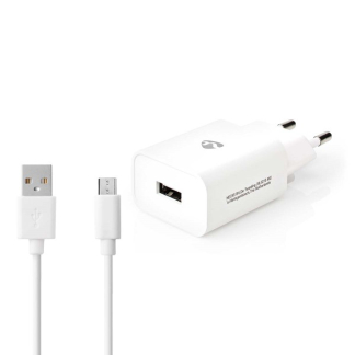 Nedis USB oplader | Nedis | 1 poort (USB A, 10.5W, Micro USB kabel, Wit) WCHAM212AWT K120300262 - 1